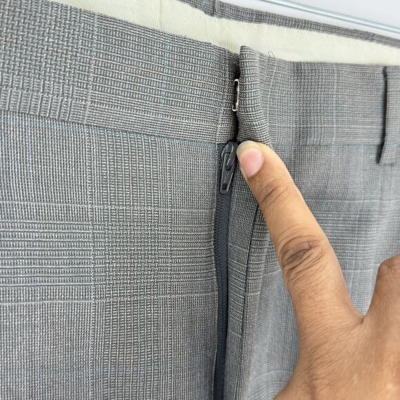 Mens Gray Plaid Pleated Cuffed Wool Dress Pants Size 34 X 32 - Picture 11 of 15